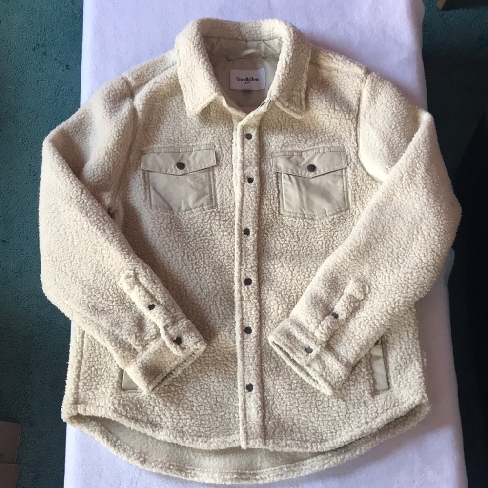 Goodfellow Cream Button-Up Sherpa Shacket